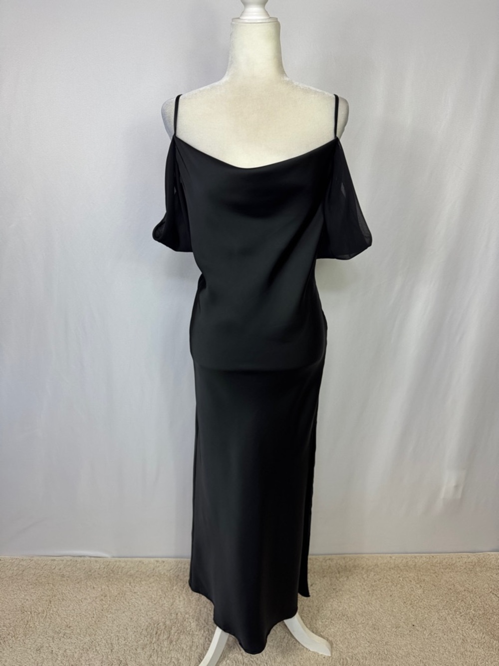 Petal & Pup Reyna Off The Shoulder Satin Maxi Dress Size Medium Black - Picture 7 of 16